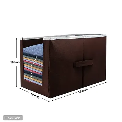 SH NASIMA Foldable Non Woven Shirt Stacker Wardrobe Organizer With Side Handle (Pack of 3 Brown)-thumb4