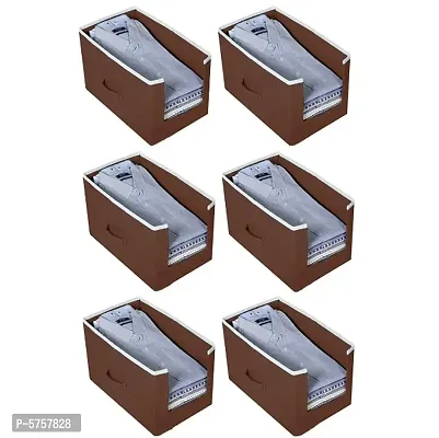 SH NASIMA Foldable Non Woven Shirt Stacker Wardrobe Organizer With Side Handle (Pack of 6 Brown)