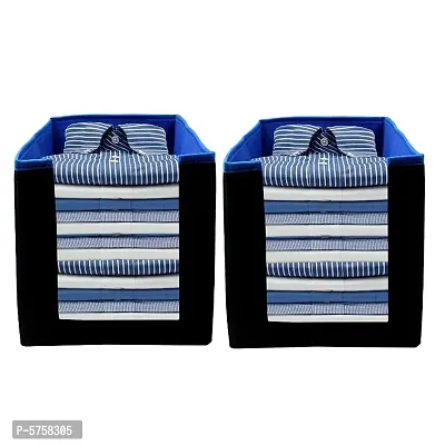 SH NASIMA  Foldable Non Woven Shirt Stacker Wardrobe Organizer With Side Handle (Pack of 2, Medium, Blue Black)-thumb0