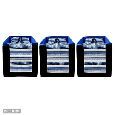 SH NASIMA  Foldable Non Woven Shirt Stacker Wardrobe Organizer With Side Handle (Pack of 3, Medium, Blue Black)