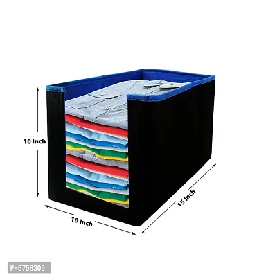 SH NASIMA  Foldable Non Woven Shirt Stacker Wardrobe Organizer With Side Handle (Pack of 2, Medium, Blue Black)-thumb2