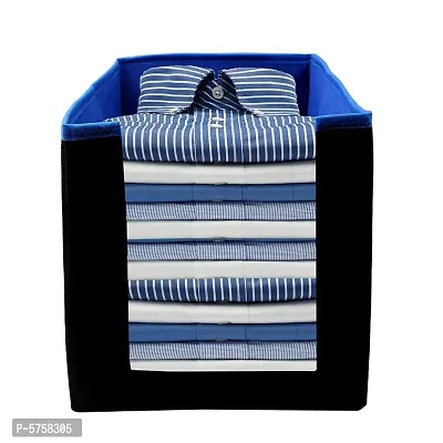 SH NASIMA  Foldable Non Woven Shirt Stacker Wardrobe Organizer With Side Handle (Pack of 2, Medium, Blue Black)-thumb4