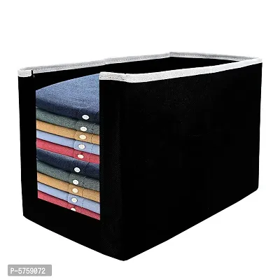SH NASIMA Foldable Non Woven Shirt Stacker Wardrobe Organizer With Side Handle (Pack of 1, Black)-thumb2