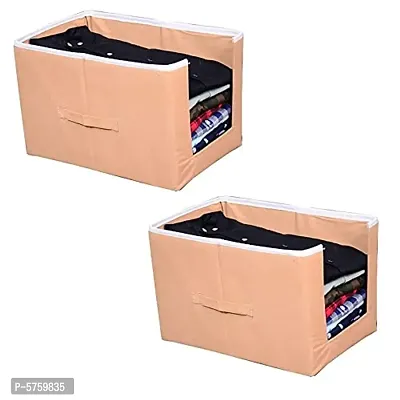 SH NASIMA Non Woven Plain Multi-Functional Folding Storage Stacker Box Organizer Cover Bag/Wardrobe For Toys, Baby Cloth(Pack Of 2, Beige )