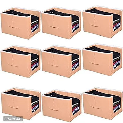 SH NASIMA Non Woven Plain Multi-Functional Folding Storage Stacker Box Organizer Cover Bag/Wardrobe For Toys, Baby Cloth(Pack Of 9, Beige )