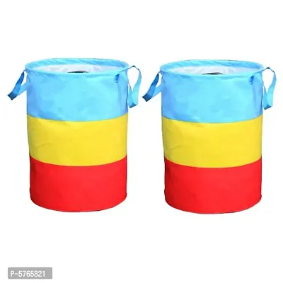 SH NASIMA MANUFACTURER Waterproof Light Weight Collapsible Foldable Laundry Bag for Clothes and Toys Storage Pack Of 2 (M blue yellow red, 45 Liter)-thumb0