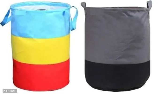 SH NASIMA MANUFACTURER Waterproof Light Weight Collapsible Foldable Laundry Bag for Clothes and Toys Storage Pack Of 2 (M blue yellow red,1  Grey Black 1- 45 Liter)