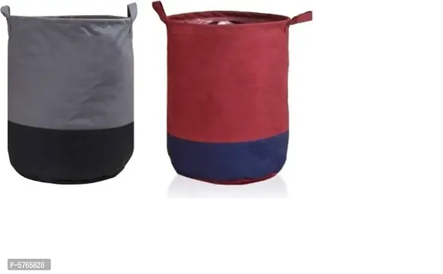 SH NASIMA MANUFACTURER Waterproof Light Weight Collapsible Foldable Laundry Bag for Clothes and Toys Storage Pack Of 2 (Grey Black 1, Maroon Blue 1- 45 Liter)-thumb0