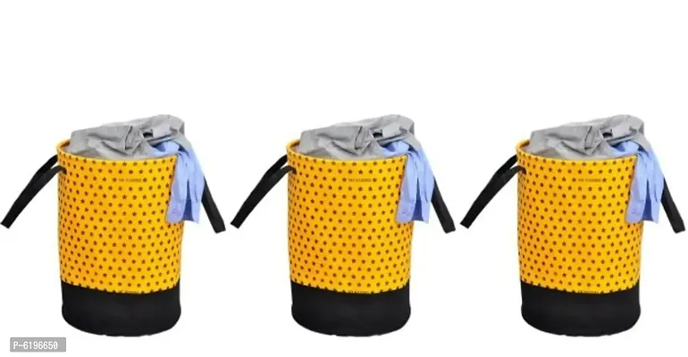 45 L  Yellow , Laundry Basket  (Non Woven) Star Printed Pack Of 3-thumb0
