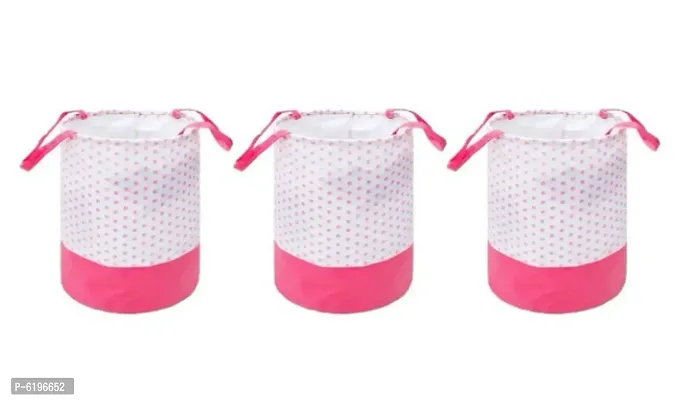 45 L  Pink, Laundry Bag (Basket)  (Non Woven) Star Printed Pack Of 3-thumb0