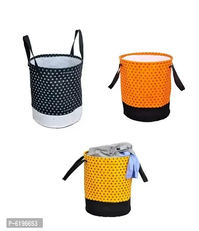 45 L Black, Orange, Yellow , Laundry Basket  (Non Woven) Star Printed Pack Of 3-thumb0