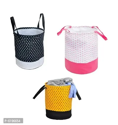 45 L Red, Pink, Yellow , Laundry Basket  (Non Woven) Star Printed Pack Of 3-thumb0