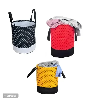Nasima 45 L Red Black Yellow Laundry Basket Non Woven Star Printed Pack Of 3-thumb0