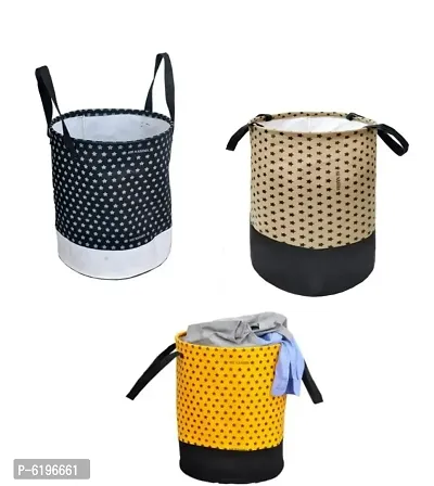 45 L Black, Beige, Yellow , Laundry Basket  (Non Woven) Star Printed Pack Of 3-thumb0
