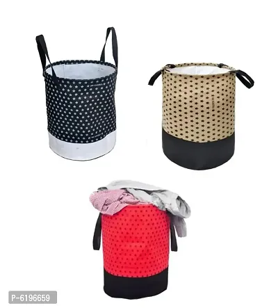 45 L Red, Black, Beige, Laundry Basket  (Non Woven) Star Printed Pack Of 3-thumb0