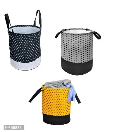 45 L Black, Grey, Yellow , Laundry Basket  (Non Woven) Star Printed Pack Of 3-thumb0