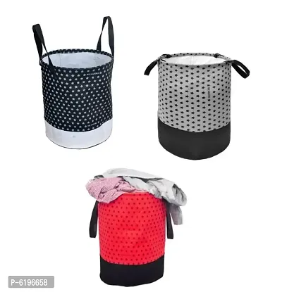 45 L Red, Black, Grey, Laundry Basket  (Non Woven) Star Printed Pack Of 3-thumb0