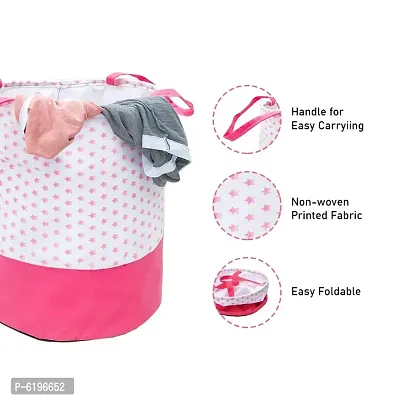 45 L  Pink, Laundry Bag (Basket)  (Non Woven) Star Printed Pack Of 3-thumb2