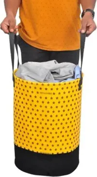 45 L Black, Orange, Yellow , Laundry Basket  (Non Woven) Star Printed Pack Of 3-thumb1