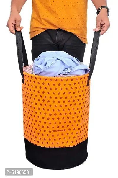 45 L Black, Orange, Yellow , Laundry Basket  (Non Woven) Star Printed Pack Of 3-thumb3