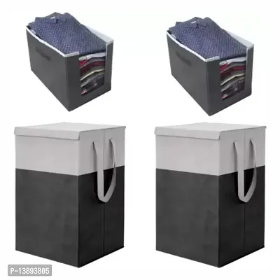 Laundry Basket and Shirt Stacker pack of 4 Grey/Black-thumb0