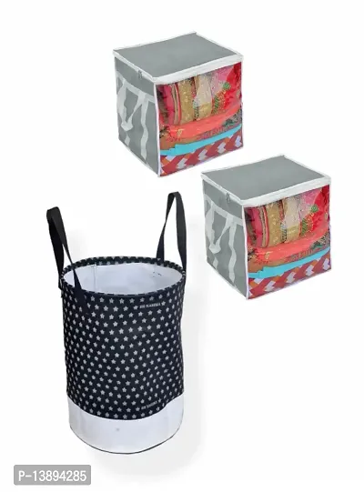 45 L Laundry Bag Black and saree cover Black/ Grey  Pack of 3-thumb0