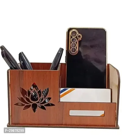 Stand with Visiting Card  Mobile Holder Multipurpose Wooden Desk Organizer Pen and Pencil Stand for Office Table with Business Card PACK OF 1-thumb0