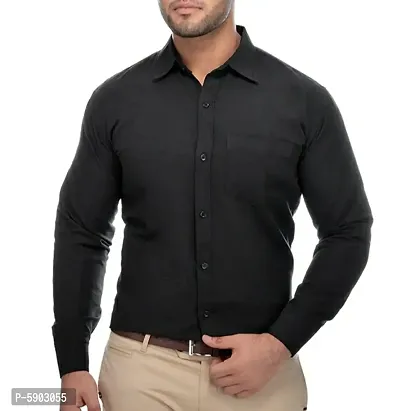 Men Solid Black Regular Fit Formal Shirts For Men-thumb0