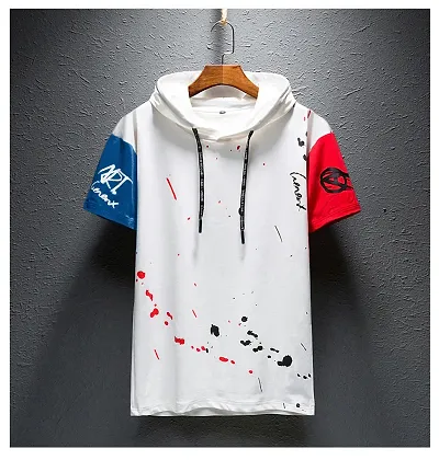 Men's Cotton Printed Hooded T Shirt