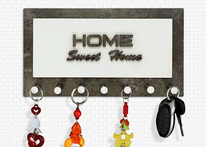 PSM HEAVEN IN HOME? 504 Heavy Duty Self Adhesive Decorative Sticky Home Sweet Home Wooden Key Holder with 7 pin (225mm x 110 mm) Pack of 1 (Wooden and Acrylic, HSH Glossy)