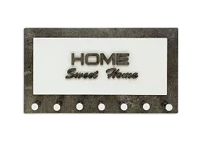 PSM HEAVEN IN HOME? 504 Heavy Duty Self Adhesive Decorative Sticky Home Sweet Home Wooden Key Holder with 7 pin (225mm x 110 mm) Pack of 1 (Wooden and Acrylic, HSH Glossy) (Gray White)-thumb1