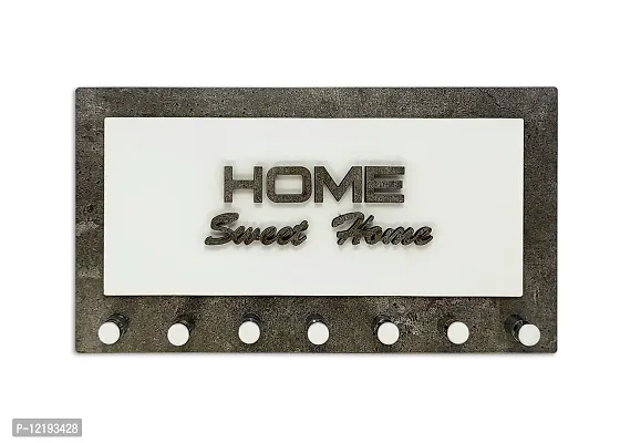 PSM HEAVEN IN HOME? 504 Heavy Duty Self Adhesive Decorative Sticky Home Sweet Home Wooden Key Holder with 7 pin (225mm x 110 mm) Pack of 1 (Wooden and Acrylic, HSH Glossy) (Gray White)-thumb2