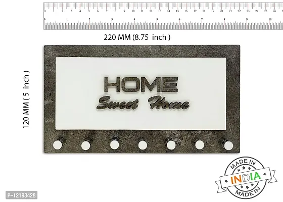 PSM HEAVEN IN HOME? 504 Heavy Duty Self Adhesive Decorative Sticky Home Sweet Home Wooden Key Holder with 7 pin (225mm x 110 mm) Pack of 1 (Wooden and Acrylic, HSH Glossy) (Gray White)-thumb3