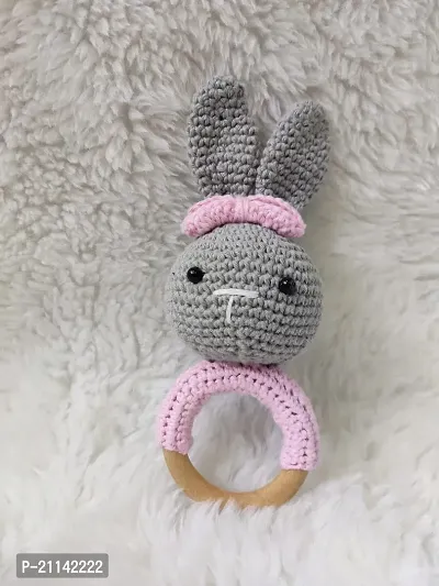 Bunny Rabbit Crochet Rattle, Animal Rattle, Amigurumi Baby Rattle, Crochet Teething Rattle, Soft Toys for Baby, Crochet Rattle Toys, Montessori Toy, New Born Gift, Baby Shower Gift (Grey)