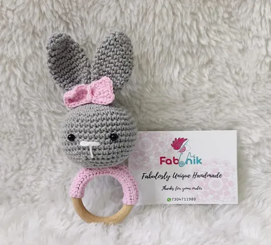 Bunny Rabbit Crochet Rattle, Animal Rattle, Amigurumi Baby Rattle, Crochet Teething Rattle