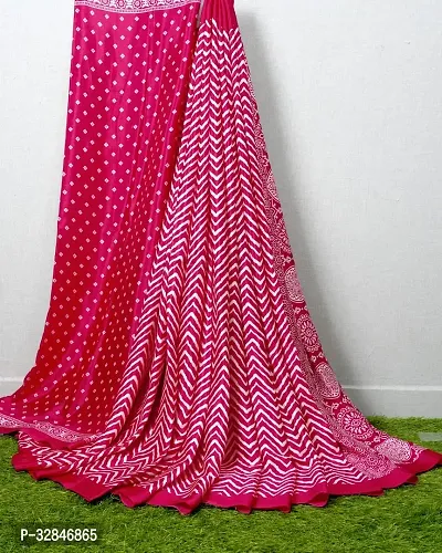 Elegant Pink Crepe Printed Saree With Blouse Piece For Women-thumb0