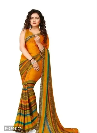 Floral Printed Georgette Saree With Blouse Piece-thumb0