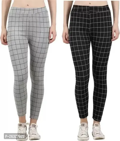 Stylish Cotton Checked Jeggings For Women Pack of 2