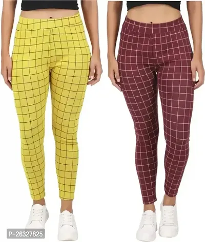 Stylish Cotton Checked Jeggings For Women Pack of 2