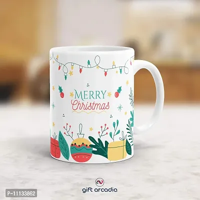 Gift Arcadia Ceramic Merry Christmas Coffee Mug with Coaster - 1 Piece, White, 330ml (COM006)-thumb2