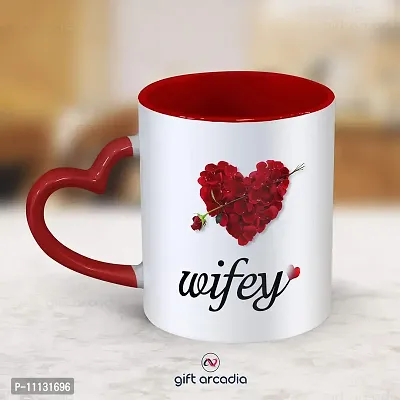 Gift Arcadia Ceramic Hubby & Wifey Rose Petals Heart Handle Coffee Mug - 2 Pieces, Red, 330ml (A131)-thumb3