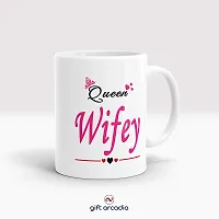 Gift Arcadia Ceramic King Hubby & Queen Wifey Coffee Mug - 2 Pieces, White, 330ml (A295)-thumb1