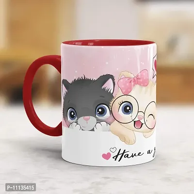 Gift Arcadia Ceramic Cute Kittens Coffee Mug - 1 Piece, Red, 330ml (A002)-thumb2