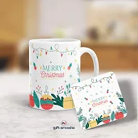 Gift Arcadia Ceramic Merry Christmas Coffee Mug with Coaster - 1 Piece, White, 330ml (COM006)-thumb3