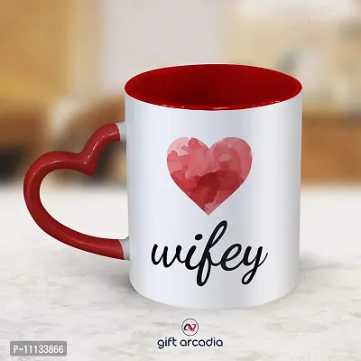 Gift Arcadia Ceramic Hubby & Wifey Heart Handle Coffee Mug - 2 Pieces, Red, 330ml (A015)-thumb3