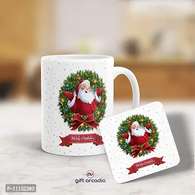 Gift Arcadia Ceramic Merry Christmas Coffee Mug with Coaster - 1 Piece, White, 330ml (COM005)-thumb4