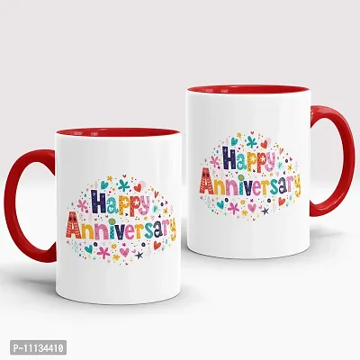 Gift Arcadia Ceramic Happy Anniversary Coffee Mug - 2 Pieces, Red, 330ml (A308)