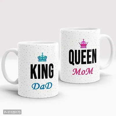 Gift Arcadia Ceramic King Dad & Queen Mom Coffee Mug - 2 Pieces, White, 330ml (A298)