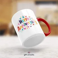 Gift Arcadia Ceramic Happy Anniversary Coffee Mug - 2 Pieces, Red, 330ml (A308)-thumb2