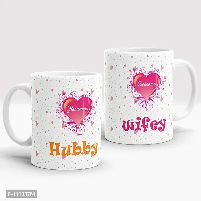 Gift Arcadia Ceramic Hubby Wifey Coffee Mug - 2 Pieces, White, 330ml (A287)